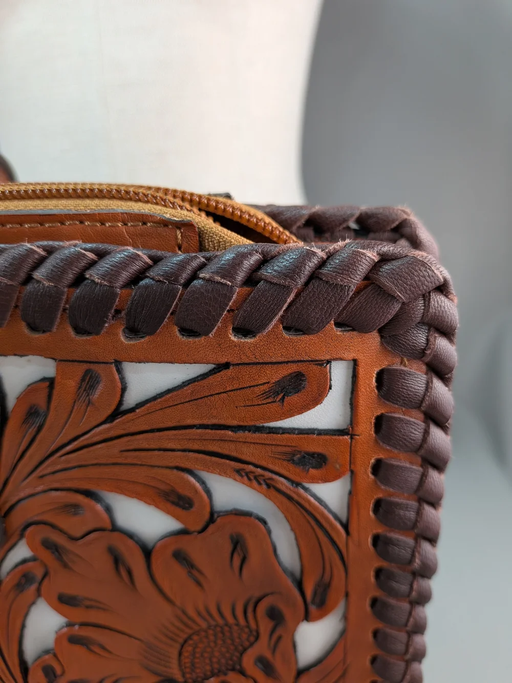 NWT OHLAY TOTE Hand Tooled Floral Leather Overlay Shoulder bag Western KBG322B